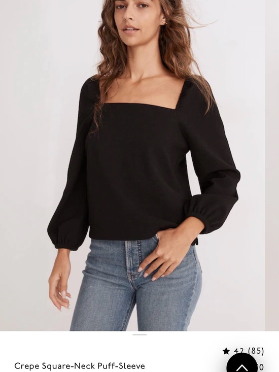 Madewell Tops - Madewell Crepe Square-Neck Puff-Sleeve Top - Black